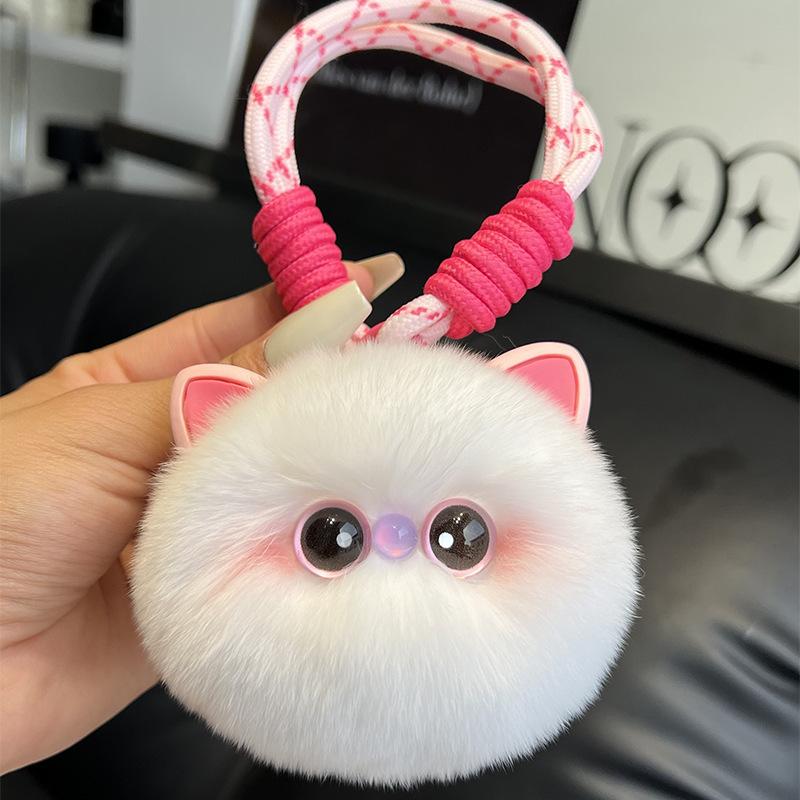 Porte-clés Chat en Peluche Moelleux Kawaii - Mignon Pendentif Sac à Main Femme Porte-clés Pendentif Cadeau Pour Amoureux des Chats blanc