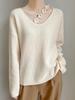 2025 Autumn/Winter Women's V-Neck 100% Wool Sweater: Loose, Stylish Lace Knitwear Base Layer