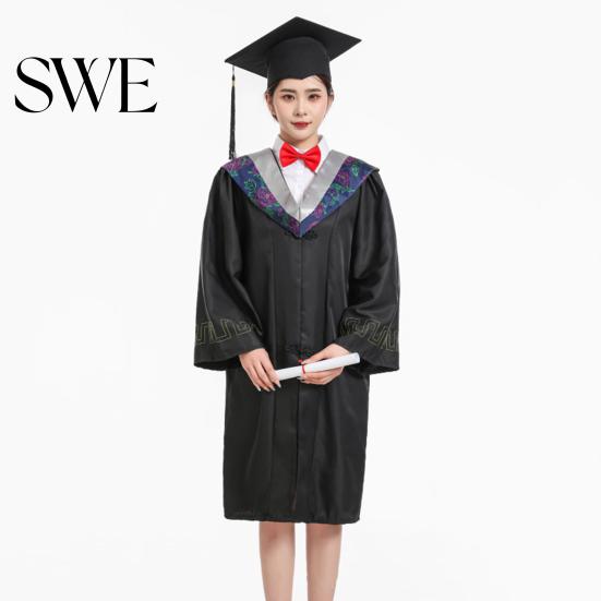 Commencement Outfit Bachelor Uniform Matte Graduation Gown Cap Tassel Set V-Neck Long Sleeve Robe And Ceremonies Photo Props Suit