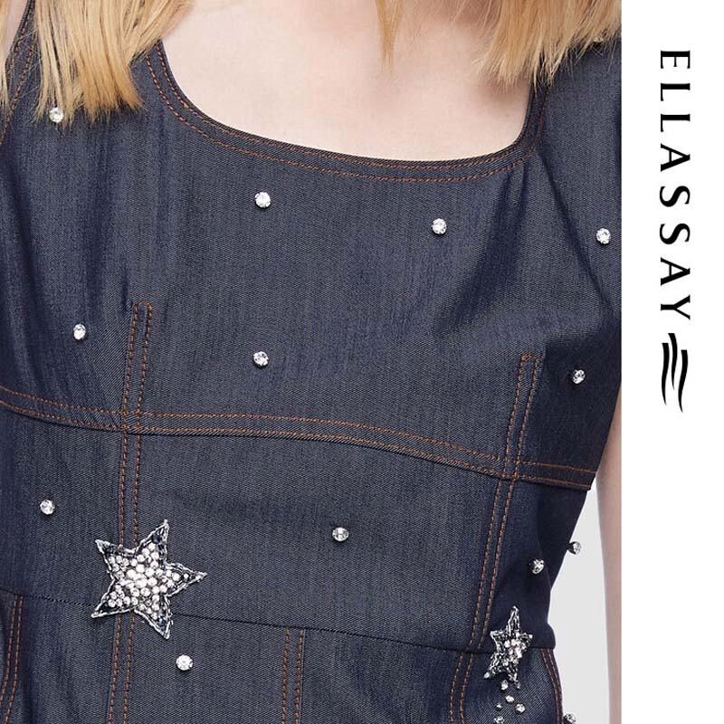ELLASSAY Simple Print Denim Starry Sky Dress