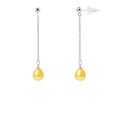 Dangling Earrings - - Genuine Freshwater Pearls 7-8 Mm - White Gold - Gold - AAA+