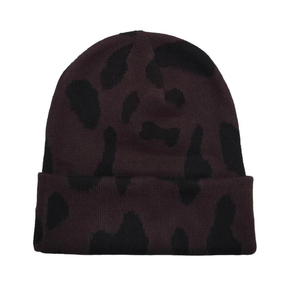 Keep Warm Pullover Hat Ear Protection Winter Beanie Hat Casual Cow Pattern Knitted Hat Skiing