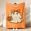 Halloween Ghost Pumpkin Fleece Blanket Nap Home Office Gift Soft Cozy Throw Seasonal Decor
