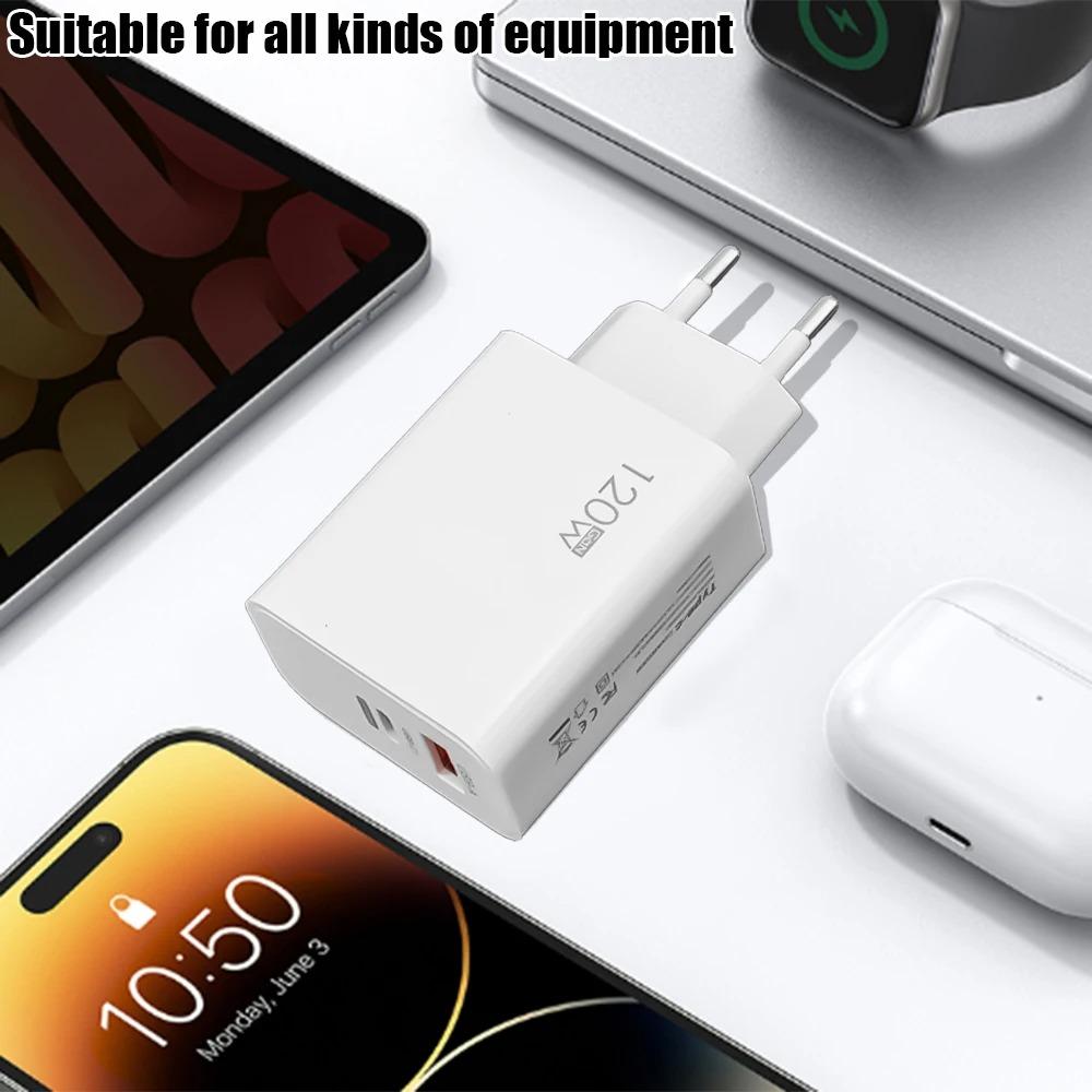 120W USB Fast Charger With Type C Cable Fast Charging Adapter For iPhone PD Cell Phones Quick Charger