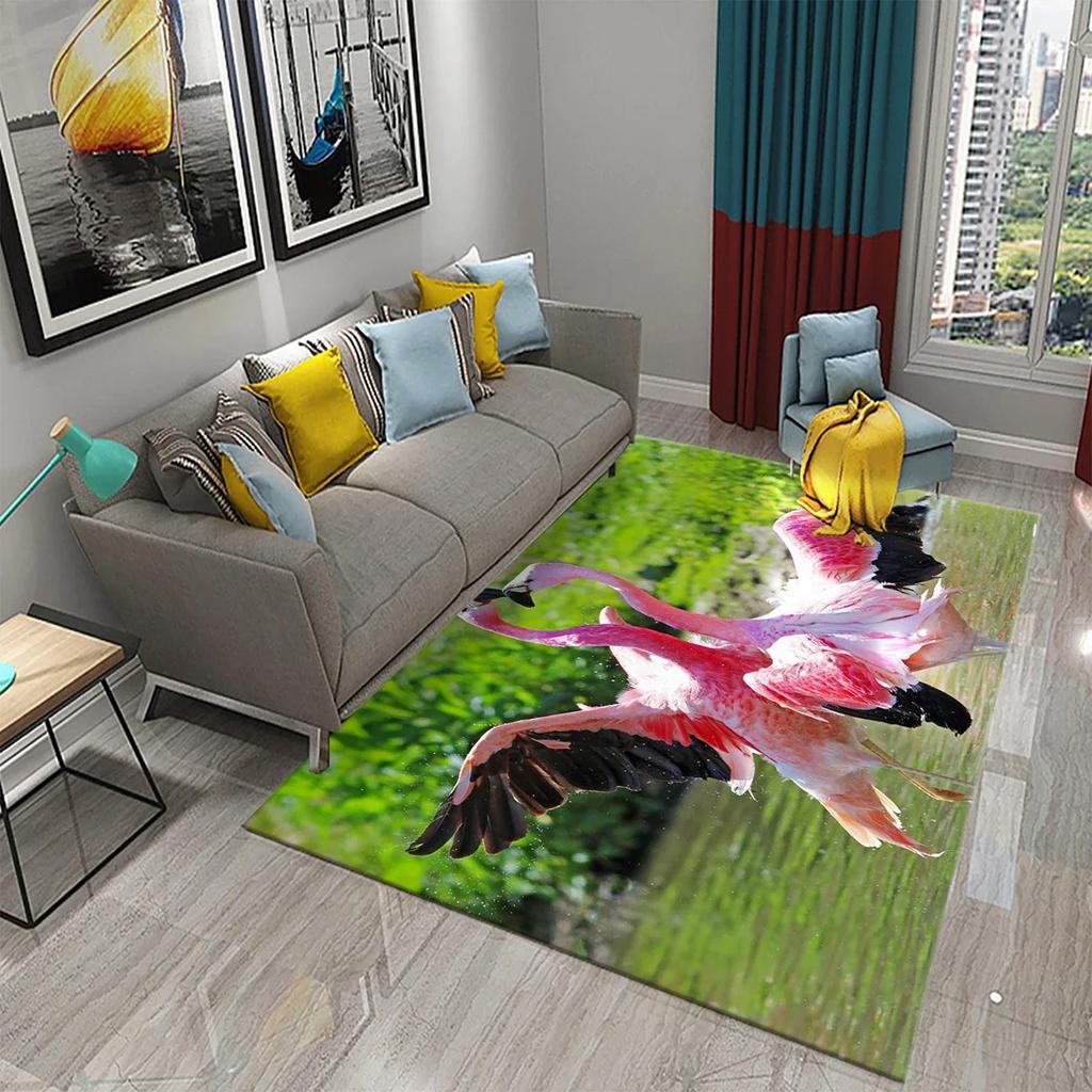 3D Schöner Flamingo Teppich Reizende Tierteppiche für Wohnzimmer Kinderzimmer Eingang Dekor Teppiche Badezimmer Küche Rutschfeste Matten