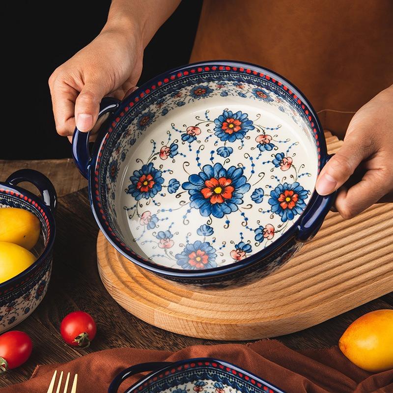 Ceramic tableware household handle bowl creative noodle soup bowl salad bowl oven microwave oven baking pan