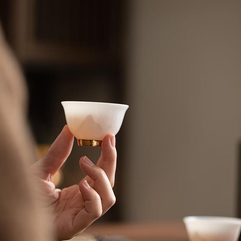 Sushitaoci Ice Jade Kung Fu Tea Cups, Light Ink Autumn Mountain Bell Pair Cups for Tasting Tea, Gift Set