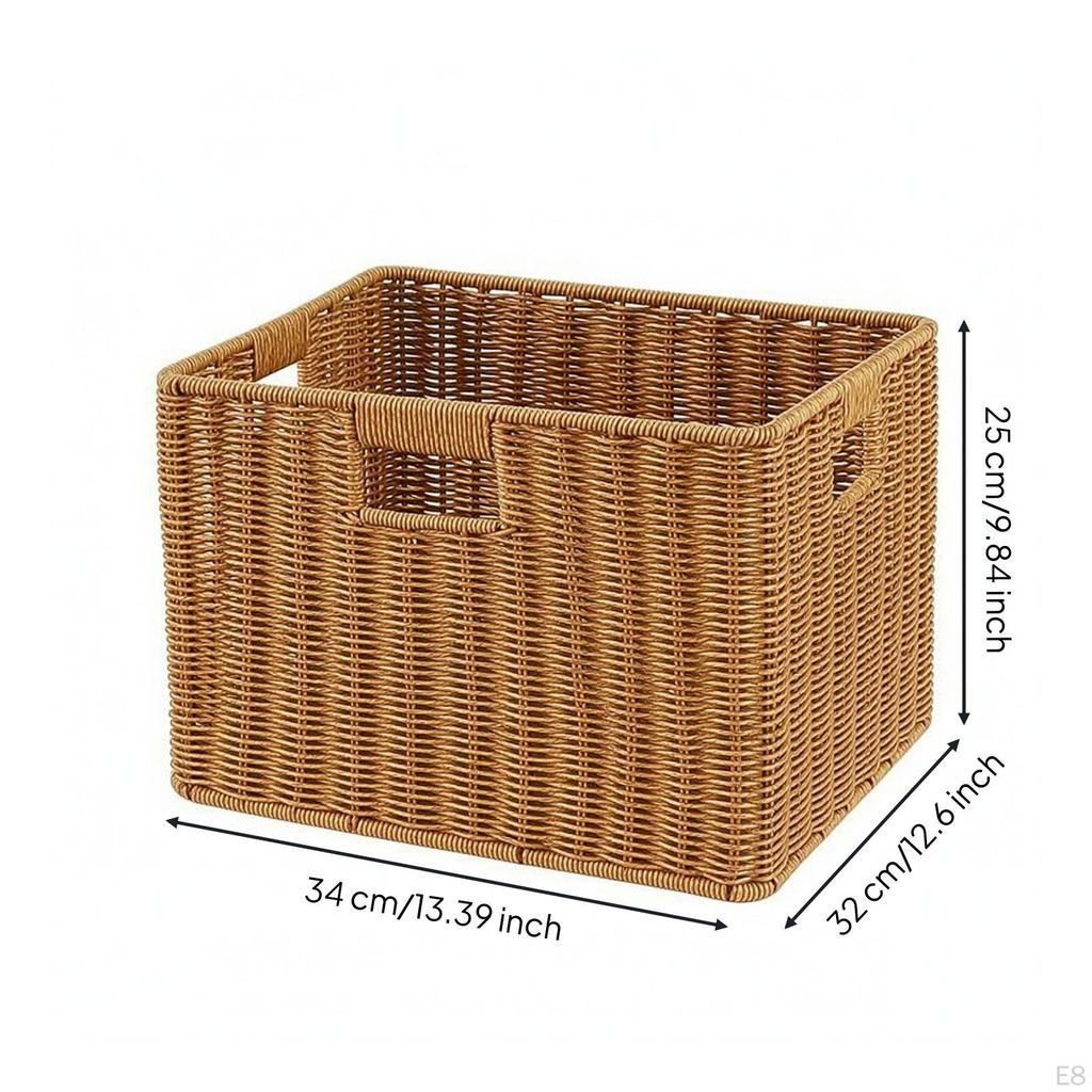 Rectangular Woven Basket Light Brown Container Reinforced rimed for Home Organization