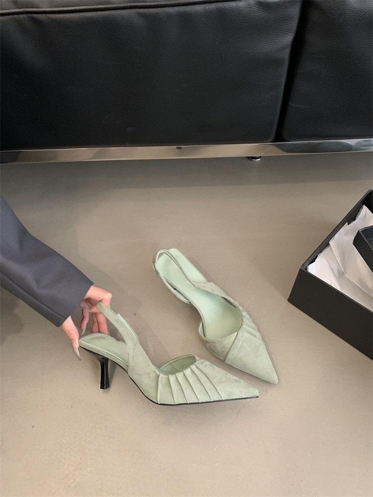 

Французские туфли на шпильке, зеленые босоножки с заостренным носком, туфли-лодочки 2025 года, темпераментные туфли для светских львиц с заостренным носком 40 зелёный