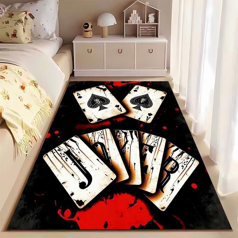 Playing Card Joker and Ace Design Carpet with Red Splatter Style Suitable for Use As an Anti-slip for Living Room Bedroom Sofas