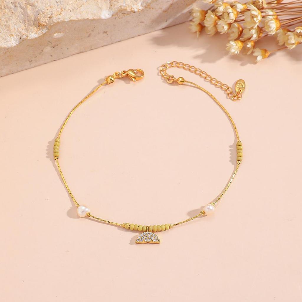 Macaron Color Beaded Bracelet Anklet with Baroque Pearl & Mermaid Tail Pendant - Enhances Your Look.