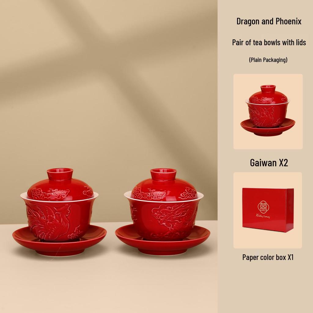 Double Happiness Newlywed Tea Set: Red Bowls, Chopsticks, and Spoons