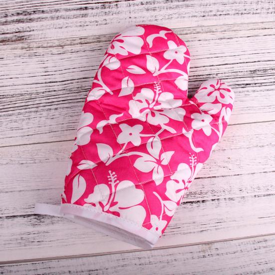 1Pc Mitt Soft Oven Resistant Polyester Texture Heat Floral Printed Microwave Glove Baking