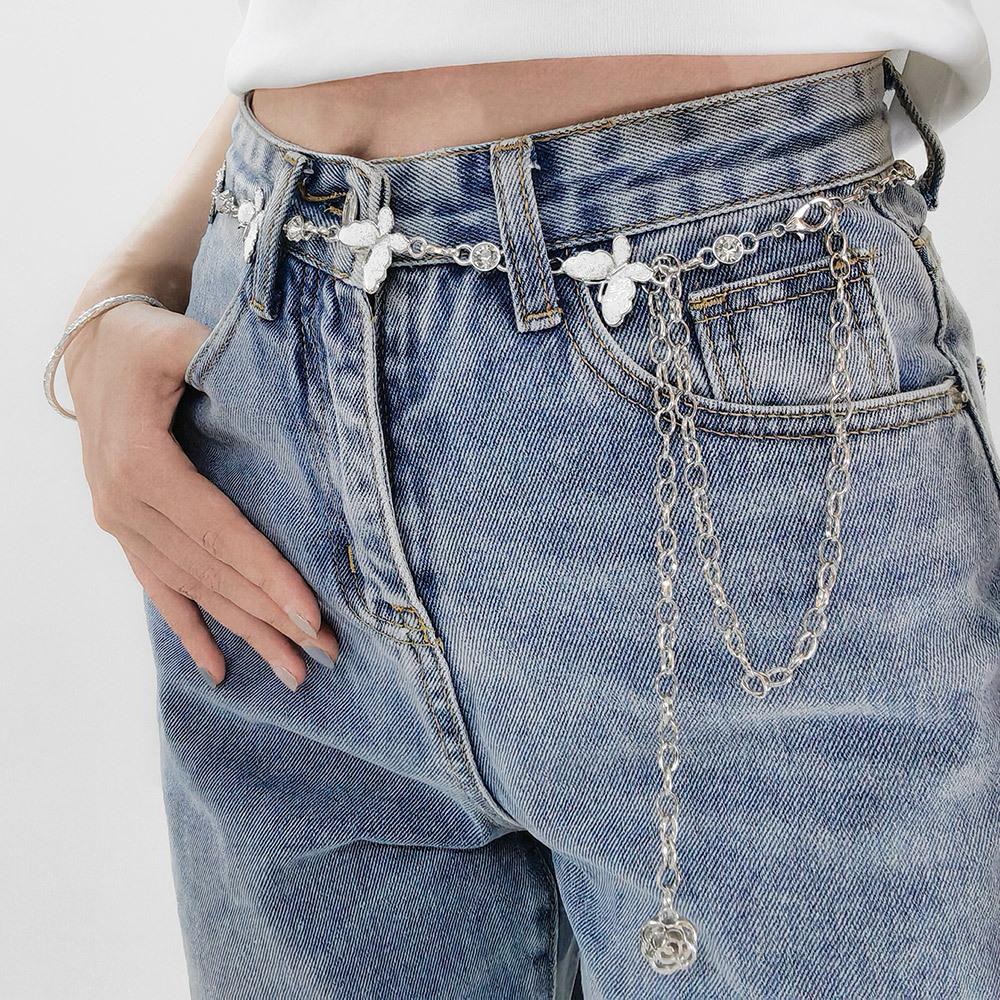 Damen Glänzender Strass Schmetterling Metallketten Lang Verstellbar Schlanker Körper Dünne Taille Kette Kleid Mantel Dekorative Riemen Accessoires