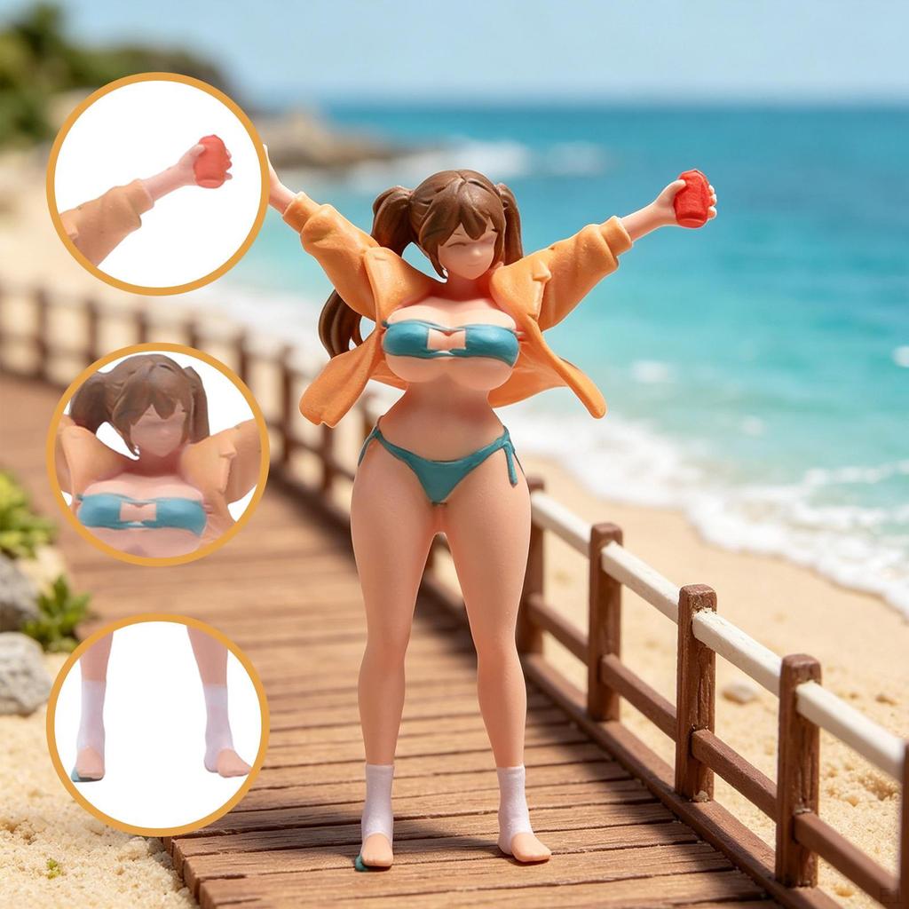 1:64 Pigtails Girl Model Mini Beach Figure Stimulated Realistic Photo Prop 3D Character Models for