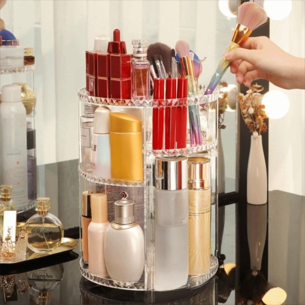 Space Saving Desktop Storage Rack 360 Degree Rotating Cosmetic Storage Box  Desk Organizer