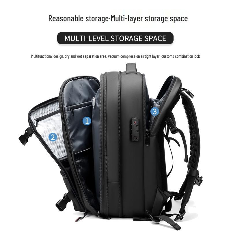 Expandable Large-Capacity Men's Travel Backpack with Vacuum Compression for Short Trips and Laptop Storage