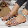 Large Size Flat Sandals for Women, Ethnic Style Summer Breathable Printed Open-toe Slippers, Roman Style Flip-flops