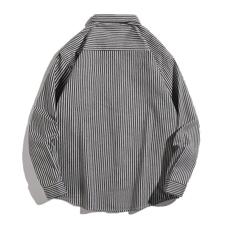 New Long-sleeved Vertical Striped Shirt for Men with Handsome Casual Hong Kong Style High Street Teenager Korean Style Shirt Jacket for Men