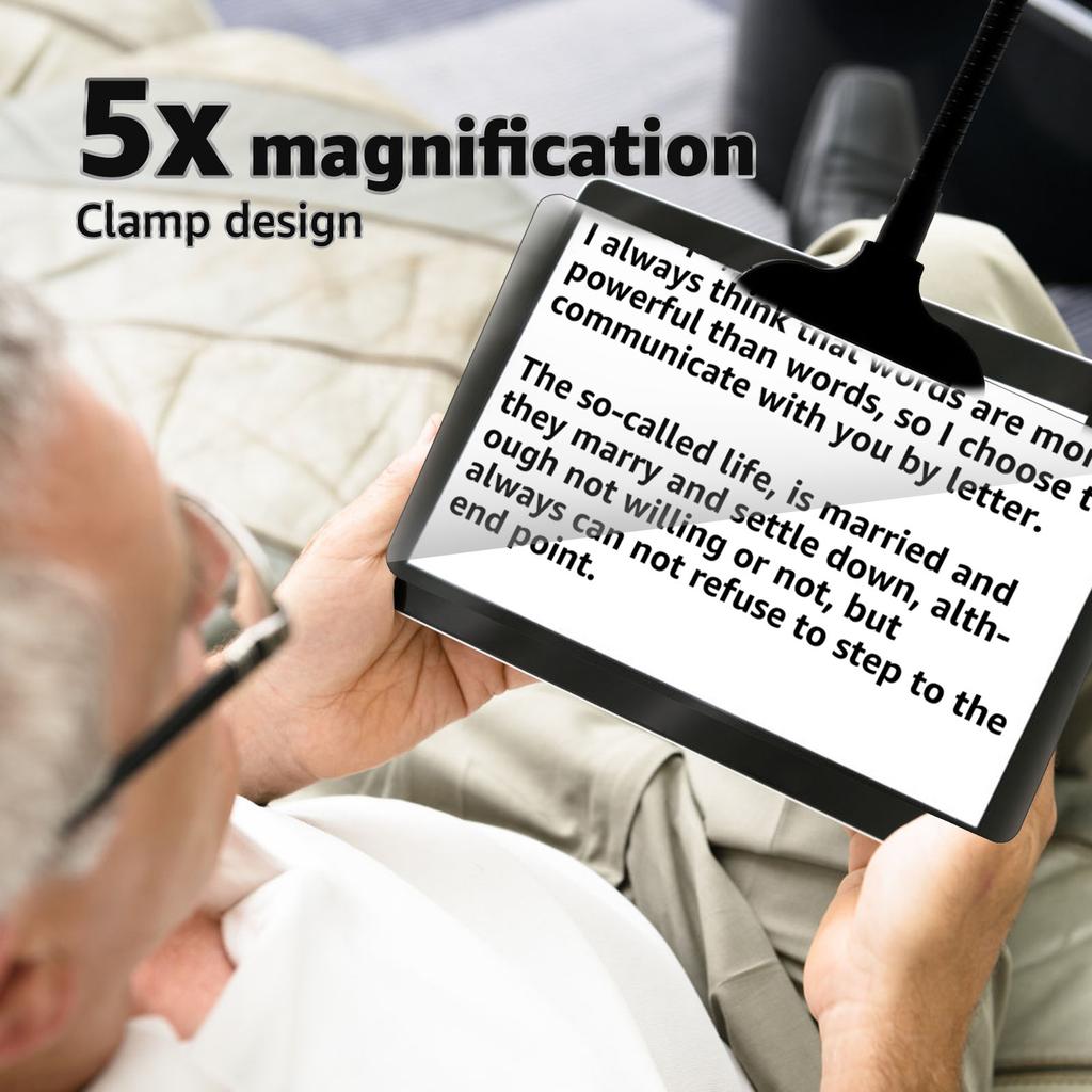 Hands Free Magnifying Glass 5XAdjustable Clip On Magnifying Glass Square Magnifying Glass Full Book Page Reading Magnifier