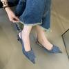 Fashion SUOJIALUN Women Sandal Shoes Fashion Pointed Toe Shallow Slip On Ladies Elegant Dress Slingback Shoes Thin Med Heel Dress Pumps