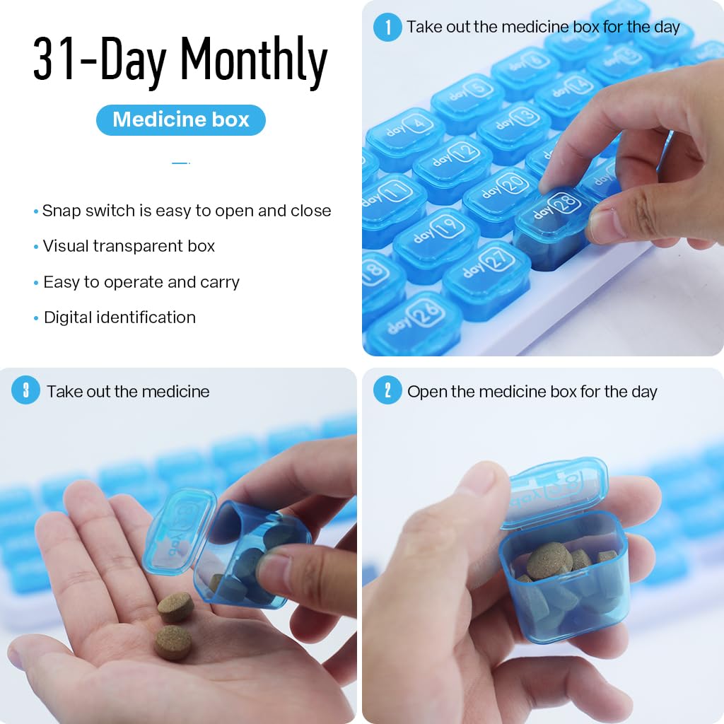 Monthly Pill Organizer 31 Day Pill Organizer Large Removable Medication Portable Case Box Holder Daily Medicine Vitamins  Travel