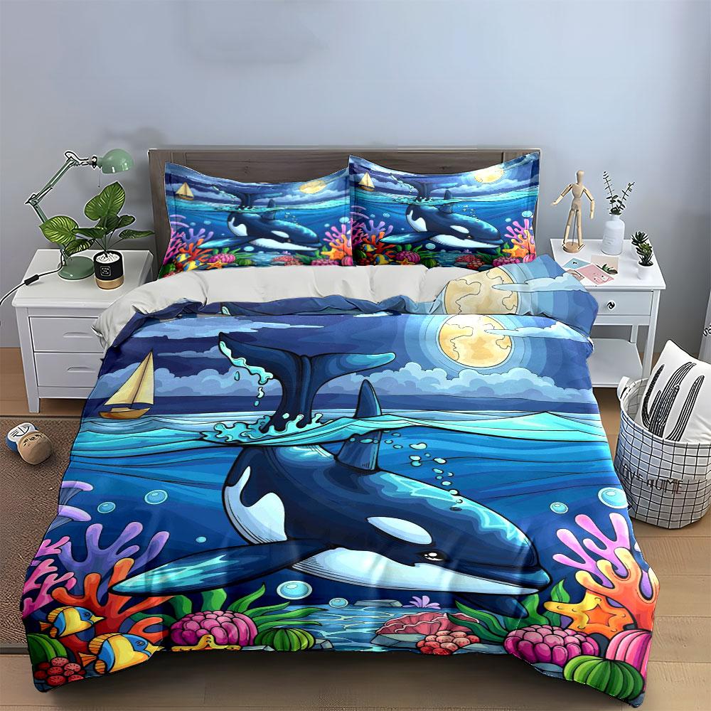 Orca, coral, fish, moon. Bedding sets Duvet cover sets Duvet covers Pillowcases(1*Duvet Cover 2*Pillowcases without duvet insert)