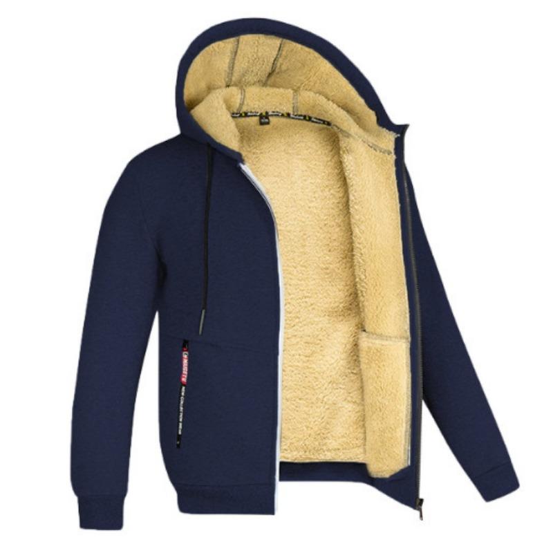 Lamb Velvet Autumn and Winter Sweater Men's Hooded Solid Color Jacket Plus Velvet Thickened Clothes