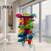 Durable Parrot Toy Chewing for Macaws African Greys, Colorful Wooden Block Puzzle with Medium Chew Cotton Tassels, Hanging Interactive Activity Cage,