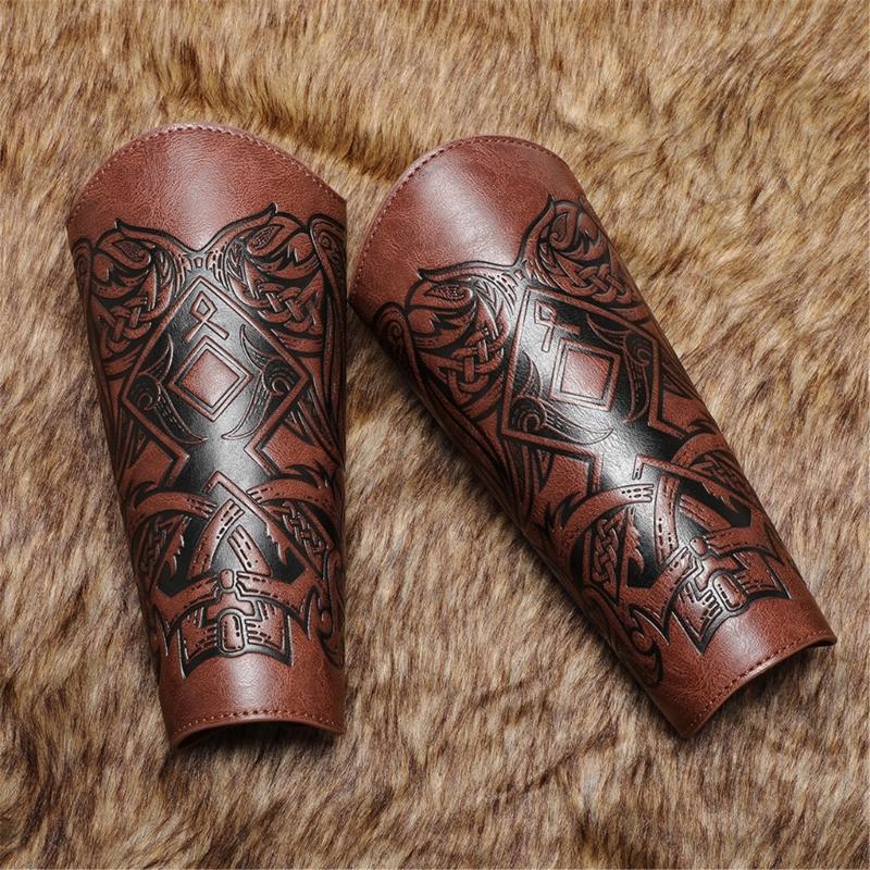 Middle Ages Wristband Perfect for Costume Parties Gatherings Cosplay Embossed Gauntlet Bracer Gauntlet Brown Wristband