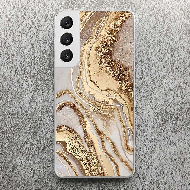 Fashion Gold Pink Geometric Marble Print Soft Case for Samsung Galaxy S25 S24 S23 S22 Ultra S21 Plus S20 FE Phone Shell S10 + Pa
