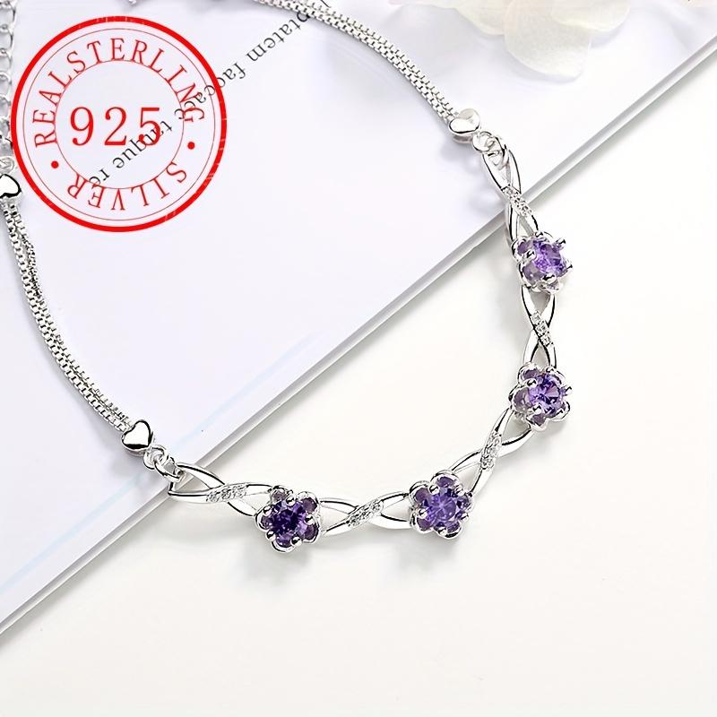 sterling silver plum blossom bracelet, silver-plated with inlaid flower links