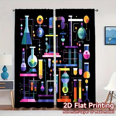 Set Of 2 Flat Printing Curtains Without Rod Lab Symphony Popular Window Treatment Fabric Made Polyester Machine Washable