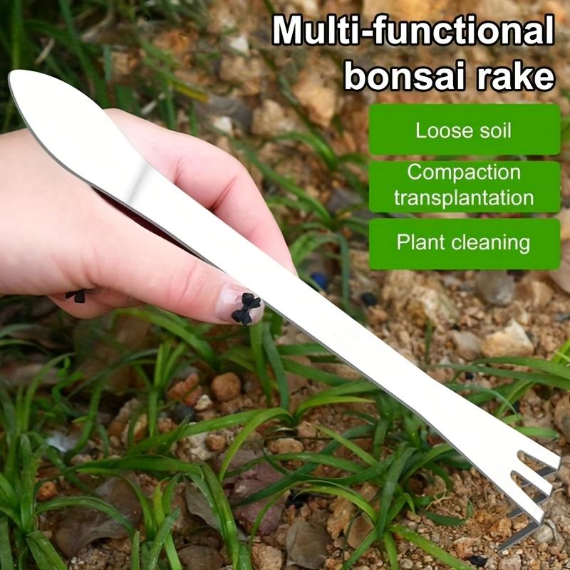 1PC Three-pronged Bonsai Rake - Stainless Steel Root Rake with Shovel, Soil Loosening and Pressurizing Tool, Suitable for Bonsai Tree Potted Plants