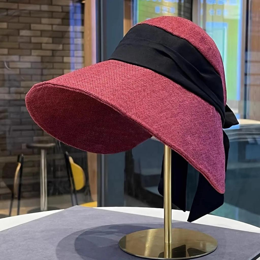 Japanese Cotton And Linen Big Eaves Bucket Hat For Women'S Summer Outdoor Sun Protection, Small Foldable Sun Hat
