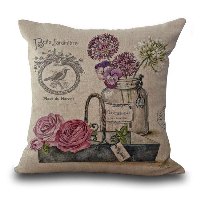 Vintage Style Decorative Throw Pillow Case Potted Flower Square Cushion Cover Polyester Cushion Cover For Sofa Home