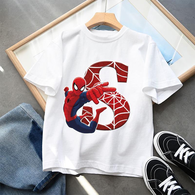 2026 New Childrens Spider Unisex Cartoon Letter Printed Tshirt Cotton Tshirt Boys Short Sleeved Top Childrens Clothing