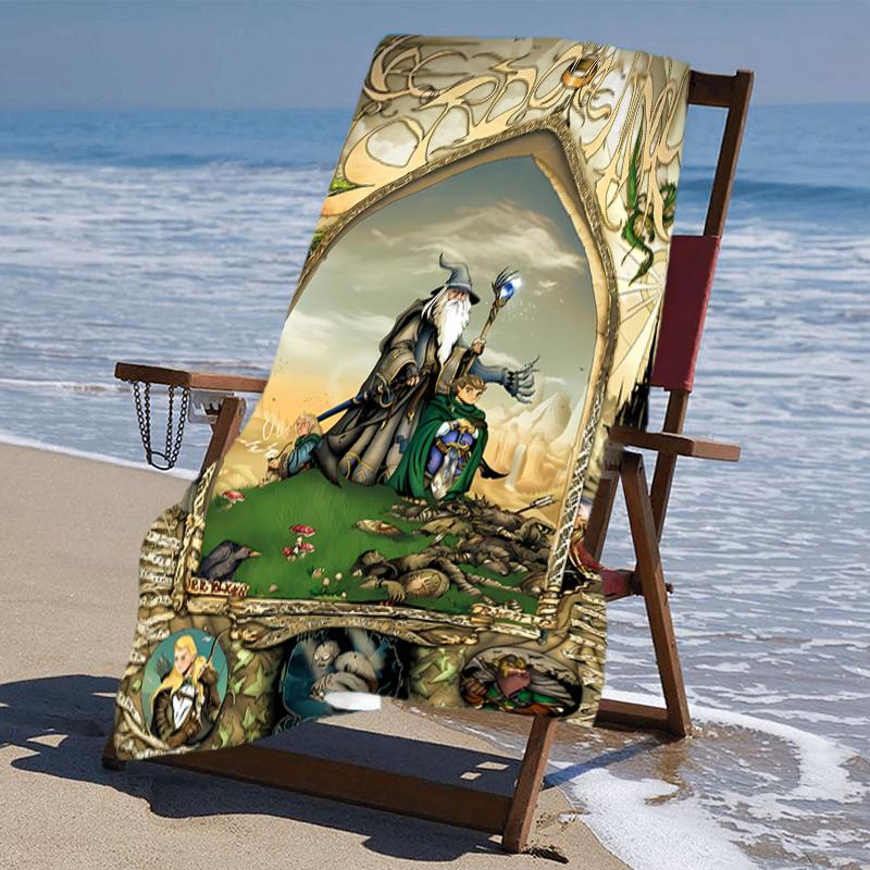proof beach towel with a The Lord of the Rings pattern - soft,absorbent,quick-drying,machine washable - perfect for swimming,camping,bathing