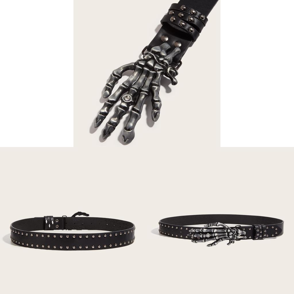 Cintura in Pelle Punk con Teschio e Fibbia Metallica per Uomo Giovane Streetwear Casual