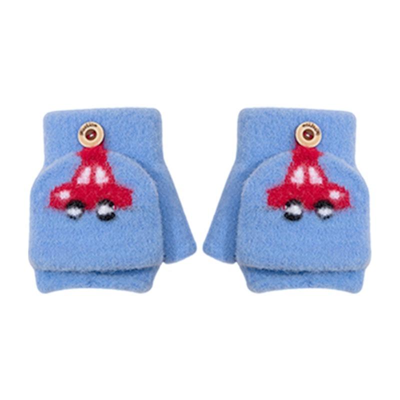 Baby Baby Boys and Girls Warm Half Finger Flip Kids Knitted Kindergarten Cute Winter Children's Gloves -