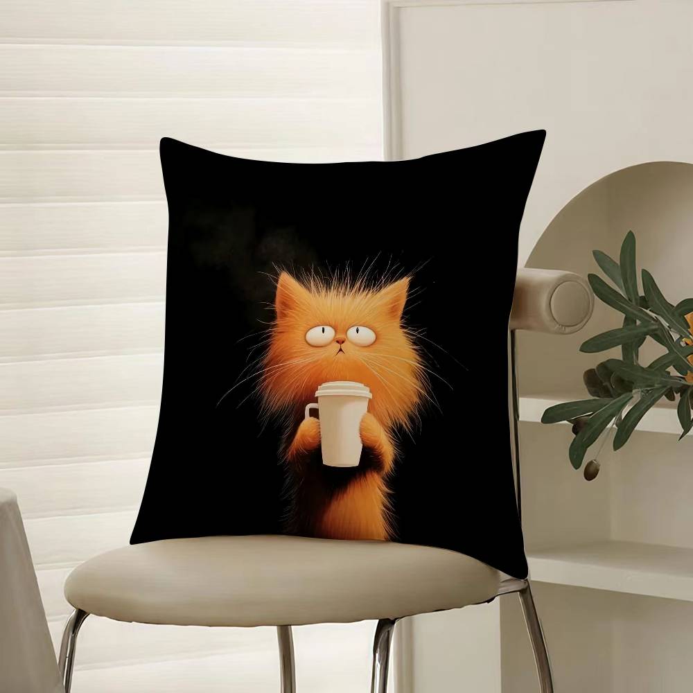 

Простой мультяшный узор с пушистым котом Наволочка Комфорт Диван-кровать Шелковистая элегантная Невидимая молния Декоративная наволочка 12x12Inch