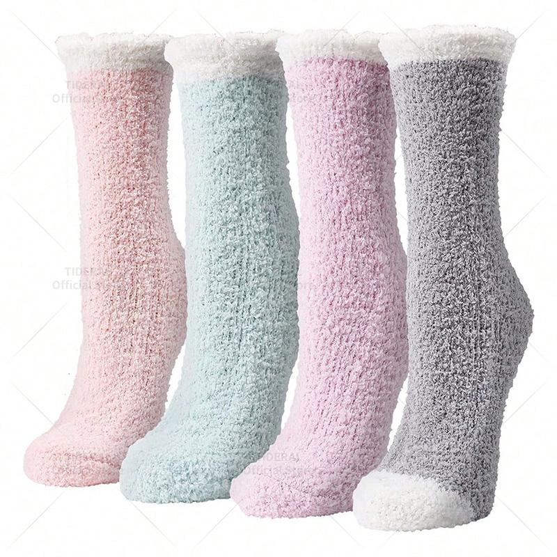 4 Pairs Women Cat Paw Fuzzy Socks Winter Warm Soft Fluffy Funny Socks Cute Animal Fashion Slipper Home Floor Sleeping Socks
