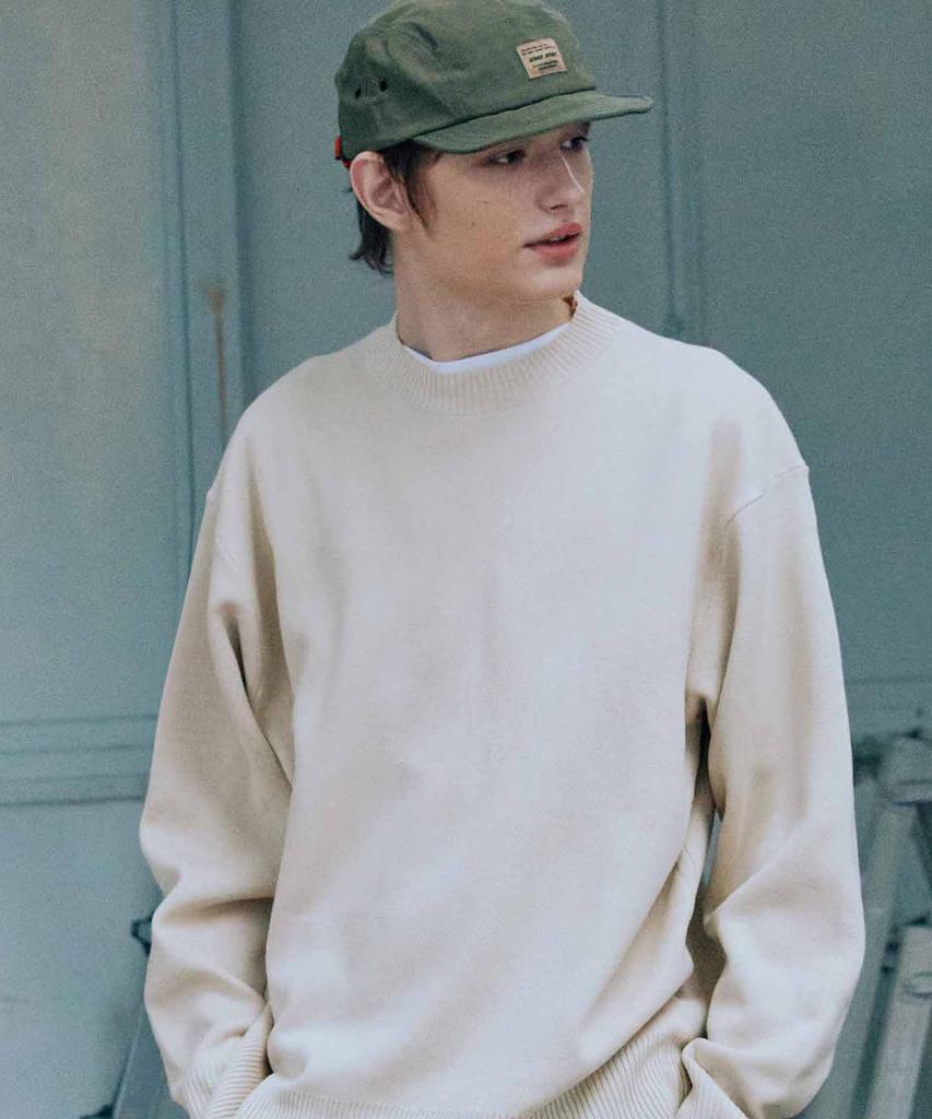 PLACESTUDIOMAN Daily Minimal Round Crew Neck Loose Fit Long Sleeve Knit_4 Colors