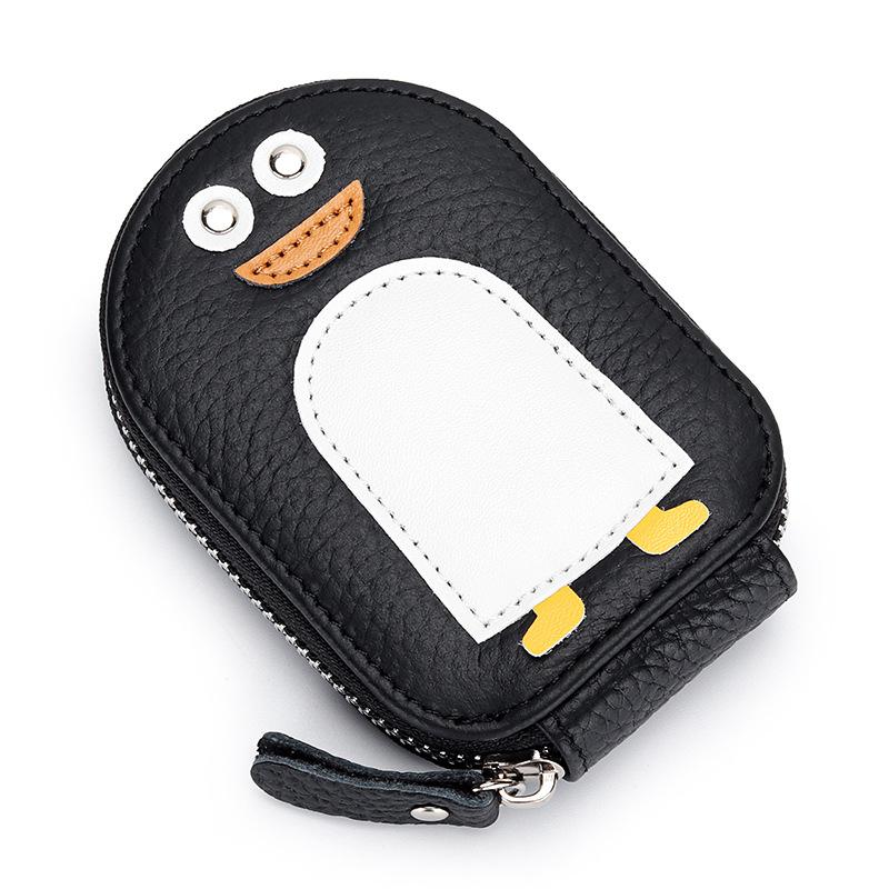 

Card Bag Women s Leather Small Exquisite Cartoon Penguin Change First-layer Cowhide Cute ID 11x7x2cm чёрный