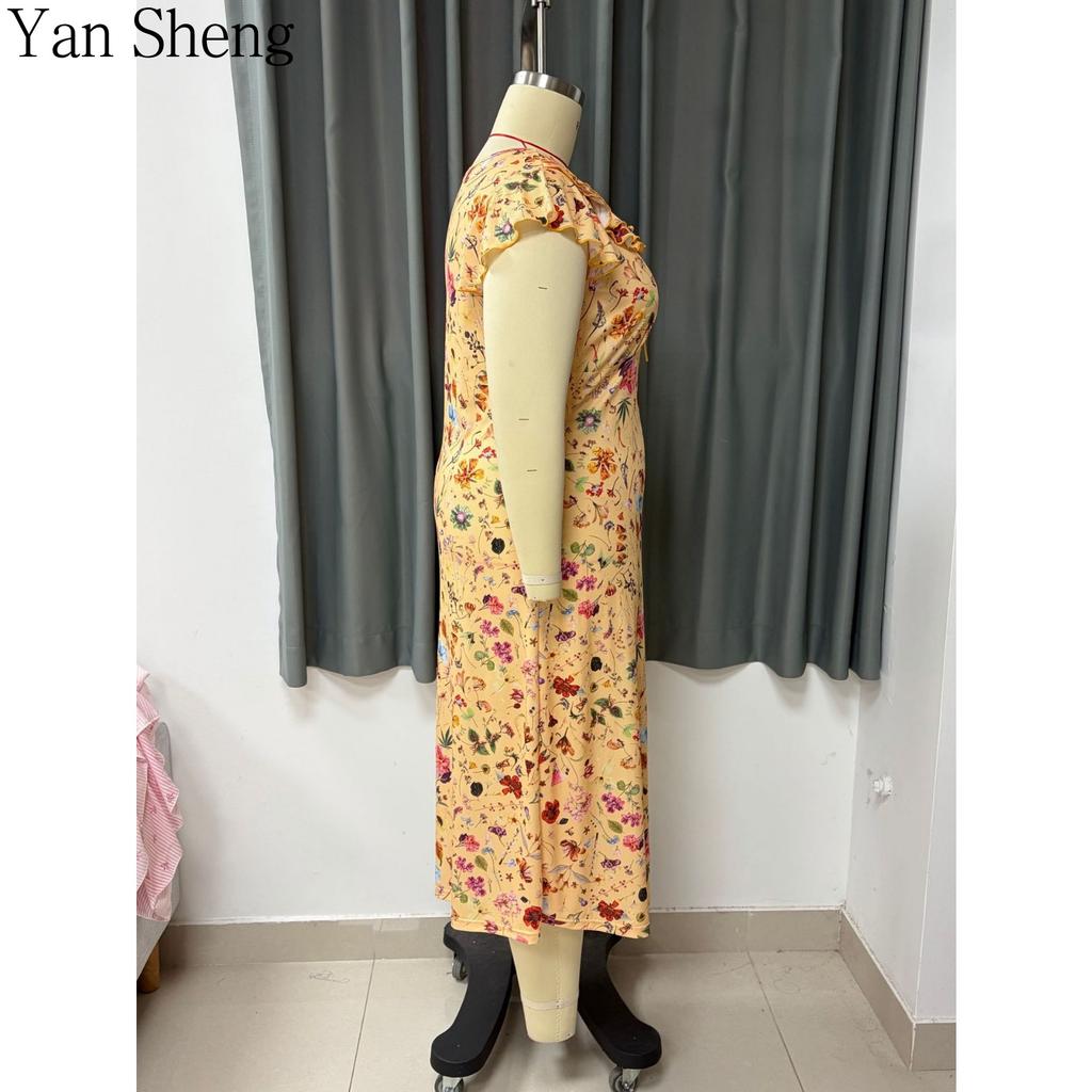 Kadın Pijama Takımı Yazlık Çiçek Baskılı Büyük Beden Kısa Kollu Buz İpeği Bol Uyku Elbisesi Bornoz Ev Giyimi
