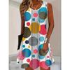 Large Size Women's Dress Fashionable 3D Plaid Print Sleeveless Elastic Round Neck Summer Dress
