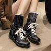 Erhöhende flache Stiefel Damen Western-Cowboystiefel Frühling und Herbst Retro Mattleder Schnürstiefel