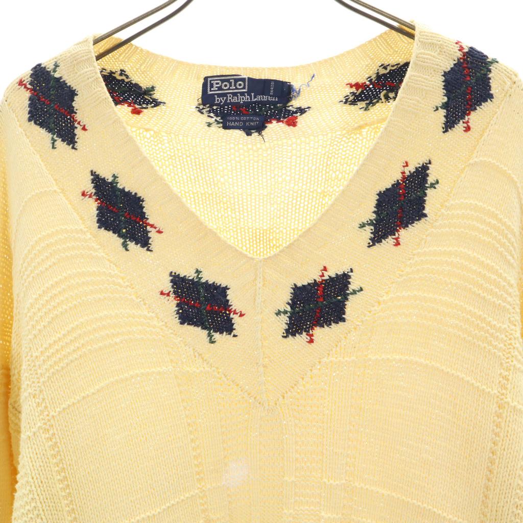 Polo by Ralph Lauren 90s Old Hand Knit Argyle Pattern Long Sleeve V Neck Knit Men's Used