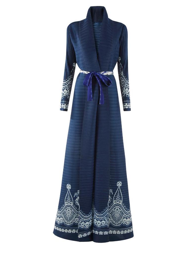 Pleated Printed Long Trench Coat for Women - 2025 Spring Lapel Loose Fit Plus Size Long Sleeve Robe