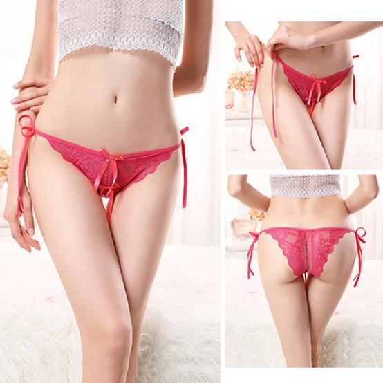 Ladies Sexy Thongs Briefs Open Crotch G-string Lace Bowknot Panties Underwear